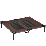 &Scaron;unų gultas lauke, vėsinantis gultas dideliems &scaron;unims, pakeltas &scaron;unų gultas su tvirtu metaliniu rėmu, kvėpuojanti tinklinė medžiaga sodui ir lauke, 92 x 76 x 18 cm, kavos rudos spalvos