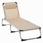 Sulankstomas gultas su pagalve, ergonomi&scaron;kas gultas su 4 pakopų reguliuojamu atlo&scaron;u, aliuminis, atlaiko iki 120 kg svorį, skirtas sodui, terasai, baseinui, paplūdimiui, smėlio spalvos.