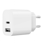 Lādētājs Gembird USB Type-C + USB Type-A White