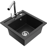 Vienguba granitinė plautuvė Mexen Vito su virtuvės mai&scaron;ytuvu Duero, Juoda/Sidabrinis metallic - 6503-73-671600-00