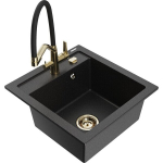 Vienguba granitinė plautuvė Mexen Vito su virtuvės mai&scaron;ytuvu Duo, Juoda/Sidabrinis metallic - 6503-73-671701-57-G