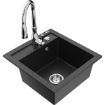 Vienguba granitinė plautuvė Mexen Vito su virtuvės mai&scaron;ytuvu Savita, Juoda/Sidabrinis metallic - 6503-73-672601-00