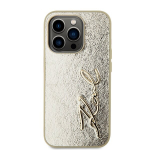 PU rauk&scaron;lėtas iPhone 15 Pro Max dėklas su itin eleganti&scaron;ku Karl Lagerfeld auksiniu logotipu