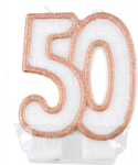 Auksinė blizgi torto žvakutė "50"