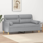 Dvivietė sofa su pagalvėlėmis, &scaron;viesiai pilka, 140cm, audinys