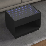 Kavos staliukas su infinity led lemputėmis, juodas, 70x50x50cm
