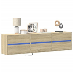 Sieninė tv spintelė su led lemputėmis, ąžuolo, 180x31x45cm