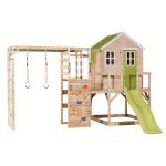 Vaiki&scaron;kas medinis žaidimų namelis su čiuožykla, laipiojimo sienele, Wendi Toys M22L-G, žalias, 360 x 340 x 242 cm