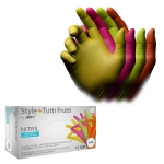 Vienkartinės nitrilo pir&scaron;tinės Style TuttiFruti, be pudros, 4 spalvos, 96 vnt.