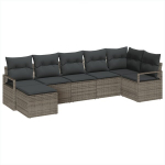 7 dalių sodų sofa rinkinys su pagalvėmis pilka poli ratano,2 vietų sodų sofa su pagalvėmis pilka poli ratano