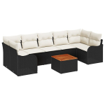 8 dalių sodo sofa komplektas su pagalvėmis juodas poli ratanas akacija,2-vietė sodo sofa su pagalvėmis juodas poli ratanas