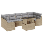8 dalių sodo sofa komplektas su pagalvėmis smėlio poli ratanas,2 vietų sodo sofa su pagalvėmis smėlio poli ratanas
