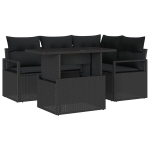 5 dalių sodo sofos rinkinys su pagalvėlėmis Juodas poli ratanas,2 vietų sodo sofa su pagalvėlėmis Juodas poli ratanas