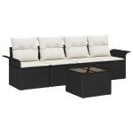 5 dalių sodo sofa rinkinys su pagalvėmis juodas poli ratanas,2-vietė sodo sofa su saugojimu ir pagalvėmis juodas poli ratanas