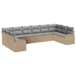 10 dalių sodo sofa rinkinys su pagalvėmis Smėlio Poli ratanas,2-vietė sodo sofa su saugykla ir pagalvėmis Smėlio Poli ratanas