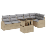 7 dalių sodo sofa rinkinys su pagalvėmis smėlio poli ratanas,2-vietė sodo sofa su saugykla ir pagalvėmis smėlio poli ratanas
