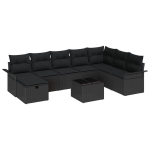 9 dalių sodo sofa komplektas su pagalvėmis Juoda Poli ratanas