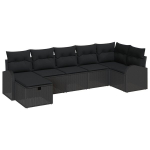 7 vnt. sodo sofa rinkinys su pagalvėlėmis Juoda Poli Ratanas