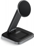 Satechi 2-in-1 belaidis įkroviklis, qi2 15w magnetinis dvigubas įkrovimo padelis, sulankstomas kelioninis įkroviklis, skirtas iphone 16-12 serijoms, airpods pro, 4 (anc), 3, 2, pilka