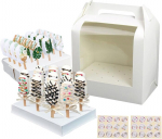 Lagahs 8 vnt. dėžučių cake pops, ne&scaron;iojamas cake pops stovas, stovas su skylutėmis ledinukams su skaidriu langu vestuvėms, kūdikių vakarėliams, gimtadienio vakarėliams (2 x lipdukai)