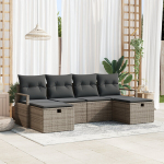 6 dalių sodo sofa komplektas su pagalvėmis Pilka Poli ratanas,2 vietų sodo sofa su pagalvėmis Pilka Poli ratanas