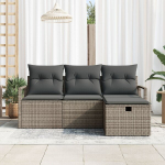 4 Dalių Sodo Sofa Komplektas su Pagalvėlėmis Pilkas Poli Ratanas,2-vietė Sodo Sofa su Saugykla & Pagalvėlėmis Pilkas Poli Ratanas
