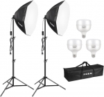 Fgen softbox fotostudijos rinkinys, 135 W 5500 K a&scaron;tuonkampė foto lempa, 70 cm ap&scaron;vietimas fotostudijoms su E27 lizdu ir 2 m reguliuojamais &scaron;viesos stovais studijos portretams, produktų fotografijai