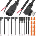 Xiatiaosann stačiakampis usb-c ki&scaron;tukas į 2 kontaktų atvirą galą kabelis su usb-c lizdu į 2 kontaktų atvirą galą kabeliu ir kabelio galų dangteliais (10 vnt.)