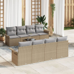 9 dalių sodo sofa rinkinys su pagalvėlėmis Smėlio spalvos poli ratanas
