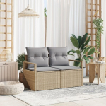 2-vietė sodui sofa su pagalvėmis smėlio spalvos poli ratanas