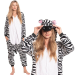 Moteri&scaron;ka Vientisa Pižama Kigurumi Kombinezonas Zebra Baltai Juoda 145-155 Cm S