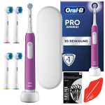 "Oral-B Pro Junior 6+" violetinės spalvos dantų &scaron;epetėlis + baltas dėklas + atsarginis antgalis "Precision" x4 + i&scaron;spaudiklis + dantų krap&scaron;tukai 6x