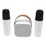 Muzikinis centras Mini karaoke aparatas, ne&scaron;iojamas stereo Bluetooth garsiakalbis su 2 belaidžiais mikrofonais vaikams ir suaugusiems, iki 512G atminties, rankinis mikrofonas, baltas