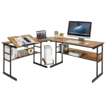 Costway L formos ra&scaron;omasis stalas su pakreipiamu stalvir&scaron;iu apatine knygų lentyna ir CPU stovu Pie&scaron;imo stalas Kompiuterio stalas 170 x 150 x 75 cm Rie&scaron;utas