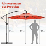 Costway 300 cm skėtis su 32 saulės LED lemputėmis ir amp; Crank Garden Umbrella Market Umbrella Orange