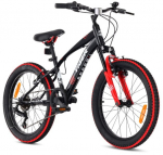 Dviratis berniukui, 20 colių, 6 pavaros Shimano, amortizatorius, plačios padangos, Revoshift, Tiger Bike, juodas raudonas