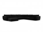 Panoraminė de&scaron;inioji kampinė velvet sofa Vanda, 8 sėdimos vietos, juoda