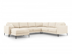 Panoraminė de&scaron;inioji kampinė velvet sofa Venus, 6 sėdimos vietos, &scaron;v. smėlio sp.