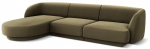Aksominė kairinė kampinė sofa Micadoni Miley, 259 x 155 x 74, žalia