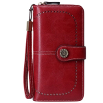 Moteri&scaron;ka odinė piniginė didelė lakuota talpi RFID su dirželiu raudona