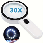 30X Didinamasis Stiklas su 12 LED Lemputėmis Skaitymui ir Inspektavimui