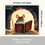 3D efekto sienų lipdukas su peliuku, skaitančiu knygą, YM-3DLSD019-CC