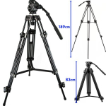 Stovas Aliuminio lydinio kameros stovas su dvipusiu vaizdo galvute, maksimalus auk&scaron;tis 1890mm, 8kg kameros palaikymas, tvirtas trikojis fotoaparatui, reguliuojamas auk&scaron;tis, lengvas ne&scaron;iojimui