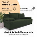 Dvivietis i&scaron;skleidžiamas sofa &bdquo;Simple Light&ldquo; be porankių, &bdquo;Podrez&ldquo;, turkio žalia