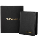 WINGS Prabangus Juodos Natūralios Odos Kortelių Laikiklis su RFID, 8 Skyreliai, Vyrams, 11x9x1cm dovana jam