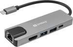 Hubas Sandberg USB-C 5in1 kelioninė dokinė stotelė Saver RJ45 + 4K HDMI + 100W PD