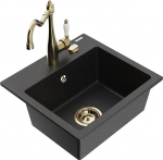 Mexen Milo granitinė vienos plautuvės kriauklė su virtuviniu mai&scaron;ytuvu Carla, juoda/sidabrinė metalo spalva - 6505-73-670700-50, 435x410x171 mm