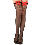 BLACK FISHNET THIGH HIGHS WITH RED SATIN BOW