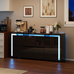 Indauja, keturių durų, dviejų stalčių, su LED ap&scaron;vietimu, juoda, 160 &times; 35 &times; 75 CM
