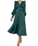 Eleganti&scaron;ka vintage moteri&scaron;ka satino maxi suknelė, tamsiai žalia, L, L
